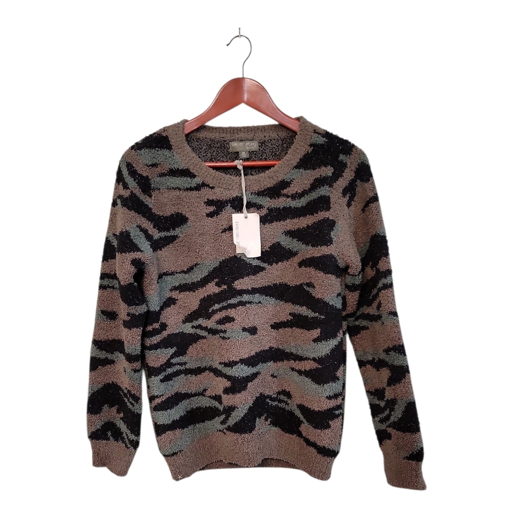 Barefoot Dreams Cozychic Seaside Crew Neck Pullover Army Green Camo Plus Size XS - Picture 2 of 10